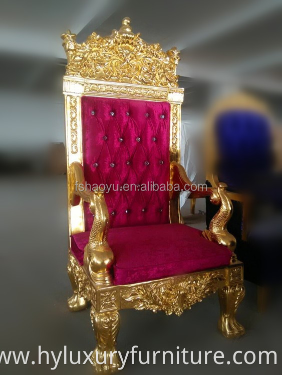 hotel furniture gold frame wood king queen throne chair red velvet king throne chairs